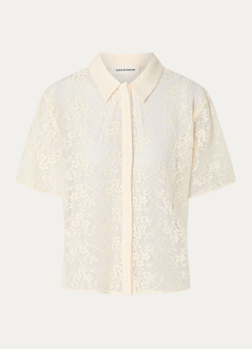 Sofie Schnoor Camela semi transparante blouse van crochet - voorkant gebroken wit
