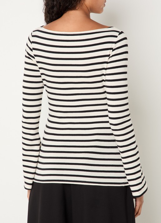 Sofie Schnoor Cece top met boothals en streepprint - achterkant 2 creme