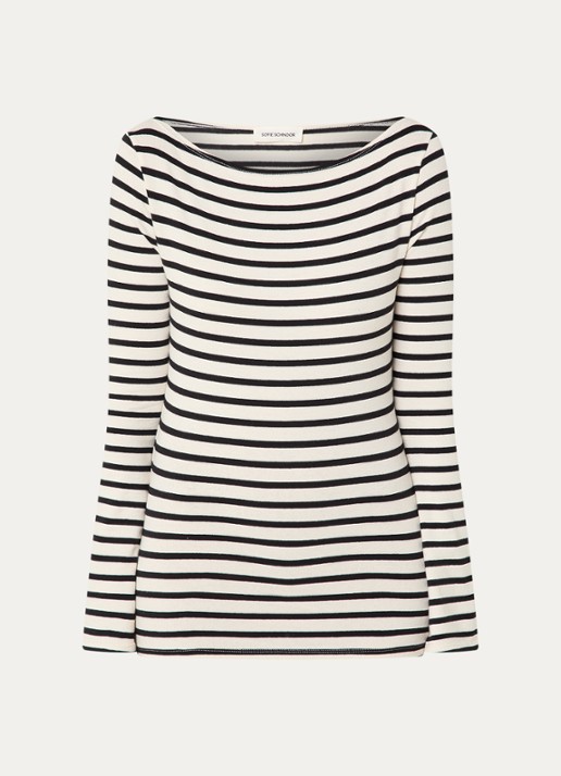 Sofie Schnoor Cece top met boothals en streepprint - voorkant 3 creme