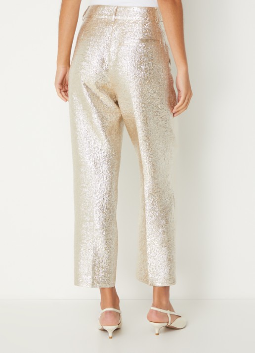 Sofie Schnoor Cordeilia high waist straight fit cropped pantalon met metallic finish - achterkant 4 goud