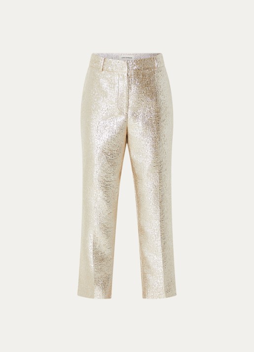 Sofie Schnoor Cordeilia high waist straight fit cropped pantalon met metallic finish - voorkant goud
