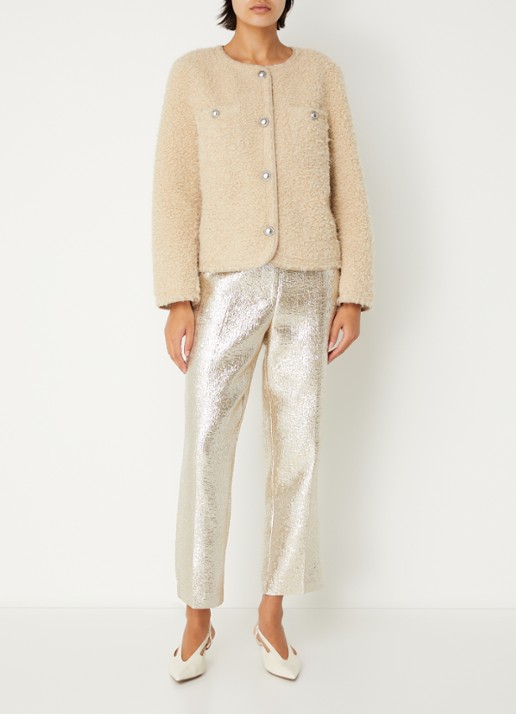 Sofie Schnoor Cordeilia high waist straight fit cropped pantalon met metallic finish - voorkant 2 goud