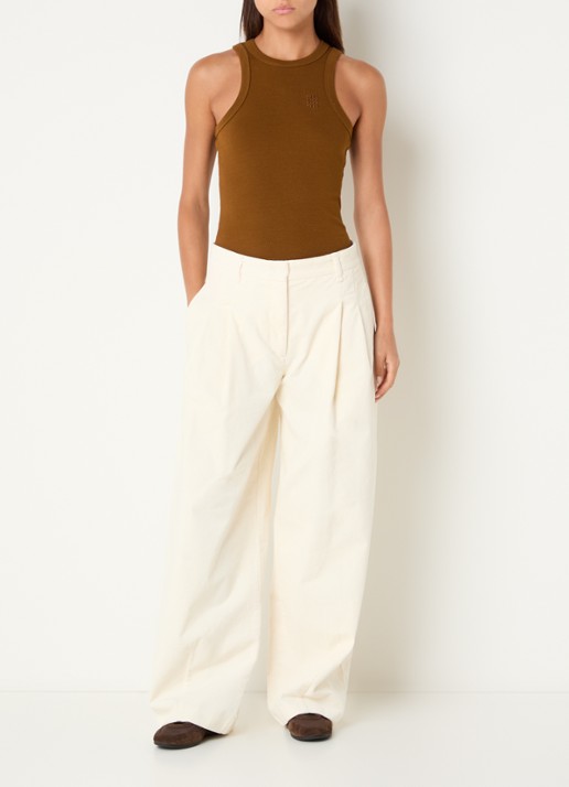 Sofie Schnoor Corlie high waist loose fit broek van corduroy - voorkant 4 gebroken wit