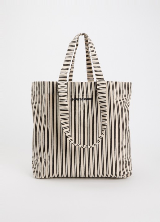 Sofie Schnoor Elin shopper van canvas met streepprint - voorkant creme