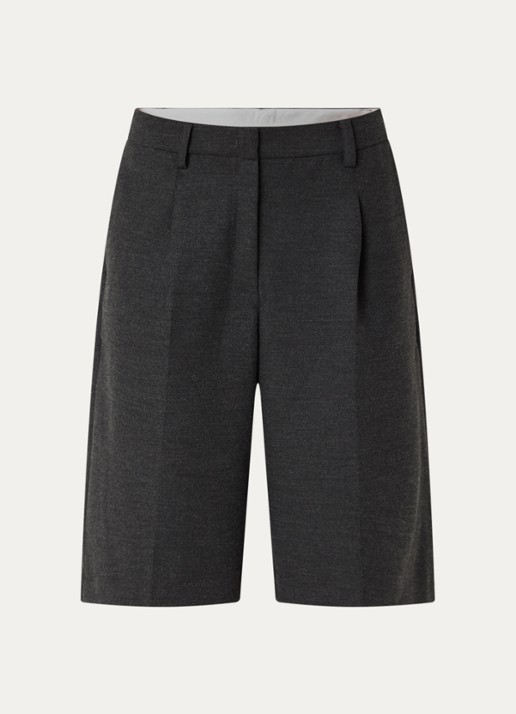 Sofie Schnoor Elsy high waist loose fit korte broek met plooidetail - voorkant 2 donkergrijs