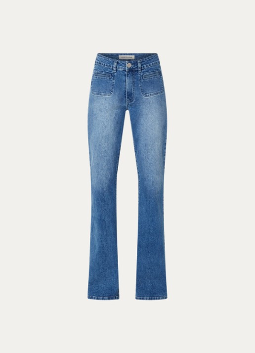 Sofie Schnoor Firenze high waist flared jeans met paspelzakken - voorkant indigo