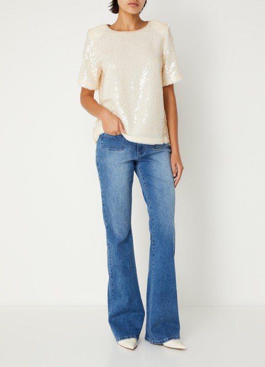Sofie Schnoor Firenze high waist flared jeans met paspelzakken - voorkant 2 indigo
