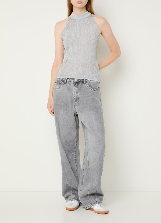 Sofie Schnoor Havana high waist wide leg jeans met steekzakken - voorkant 3 grijs