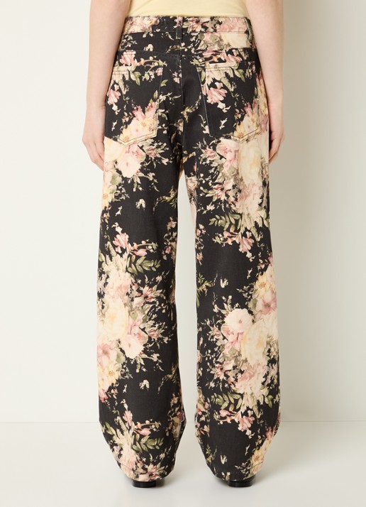 Sofie Schnoor Havanas low waist loose fit jeans met bloemenprint - achterkant 3 zwart