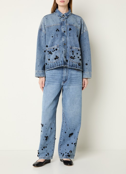 Sofie Schnoor Havanas low waist straight leg jeans met pailletten - voorkant 5 indigo