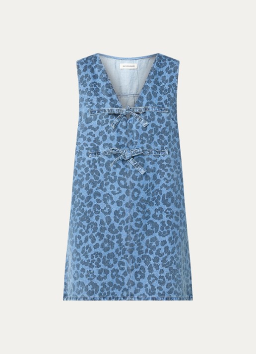 Sofie Schnoor Ingrid mini jurk van denim met panterprint - voorkant indigo