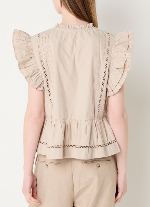 Sofie Schnoor Juliensw top met opengewerkt dessin en volant - achterkant 4 donkerbeige