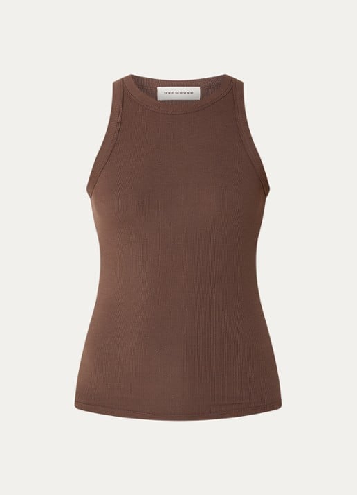 Sofie Schnoor Julliesw tanktop met ribstructuur - voorkant hazelnootbruin
