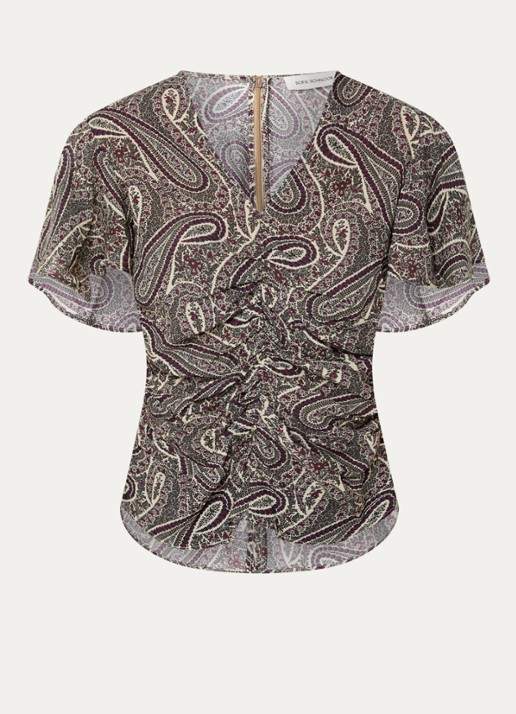 Sofie Schnoor Leelasw top met ruches en paisley dessin - voorkant 3 middengrijs