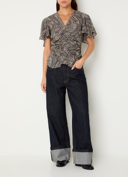 Sofie Schnoor Leelasw top met ruches en paisley dessin - voorkant 4 middengrijs