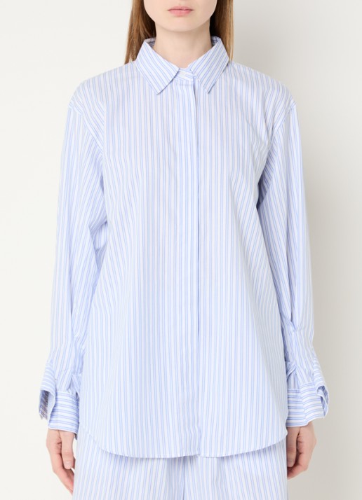 Sofie Schnoor Longline blouse met streepprint - achterkant 3 staalblauw