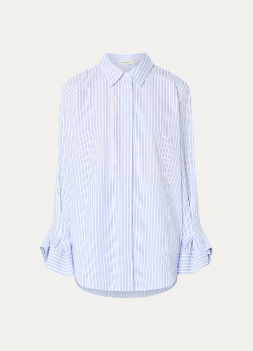 Sofie Schnoor Longline blouse met streepprint - voorkant staalblauw