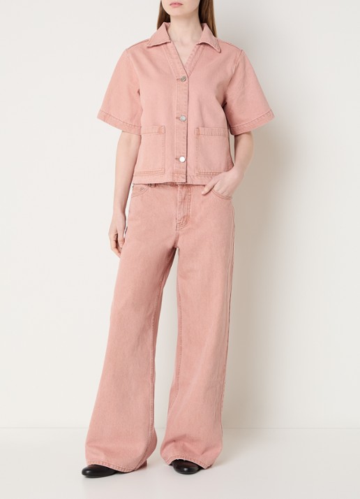 Sofie Schnoor Manja blouse van denim met opgestikte zakken - voorkant 2 roze