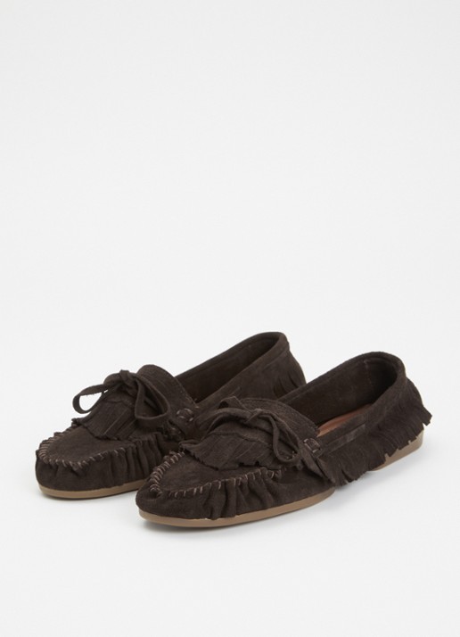 Sofie Schnoor Margitsw mocassin van suède met franjes - detail 2 donkerbruin