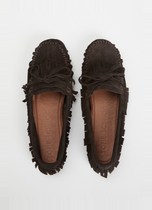 Sofie Schnoor Margitsw mocassin van suède met franjes - detail 3 donkerbruin