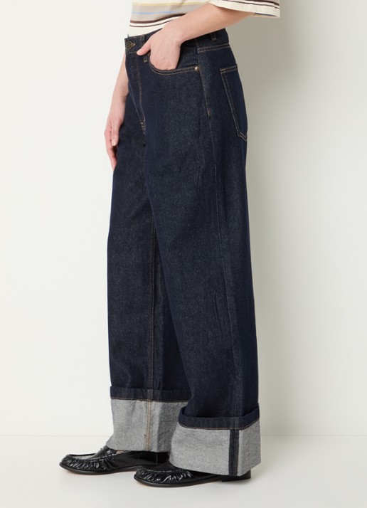 Sofie Schnoor Misha high waist wide leg jeans met donkere wassing - detail 5 indigo