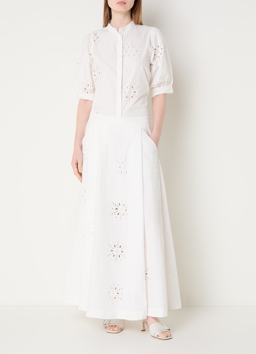 Sofie Schnoor Noorsw midi A-lijn rok met broderie - voorkant 2 gebroken wit