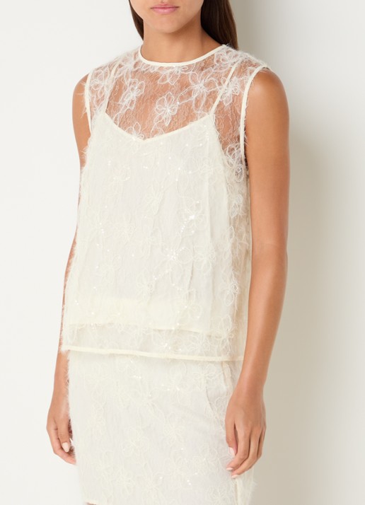 Sofie Schnoor Odessasw semi-transparante top van mesh met pailletten en borduring