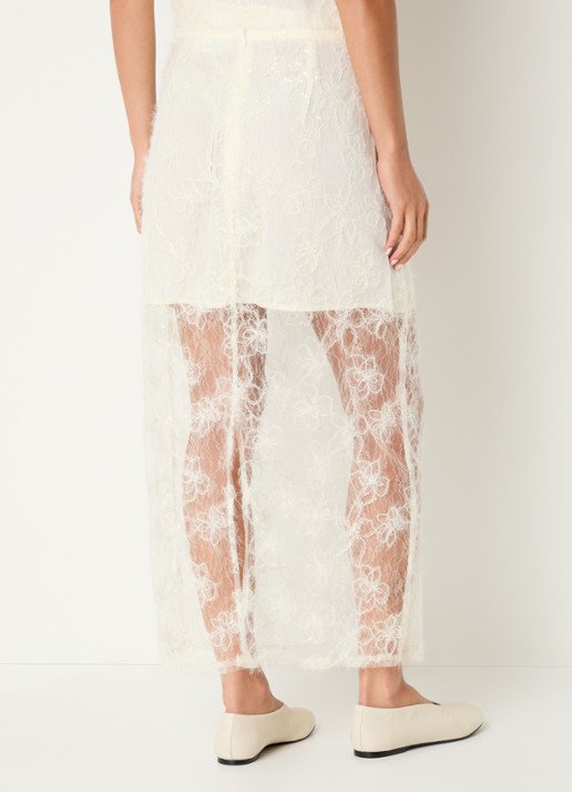 Sofie Schnoor Otaliasw semi-transparante maxi rok van mesh met pailletten en borduring - achterkant 3 creme