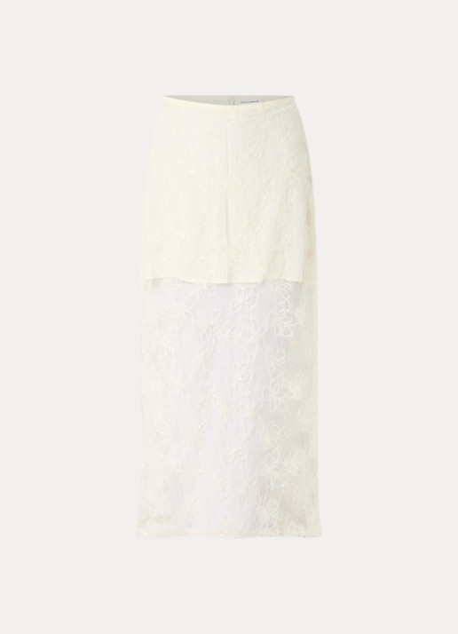 Sofie Schnoor Otaliasw semi-transparante maxi rok van mesh met pailletten en borduring - voorkant creme