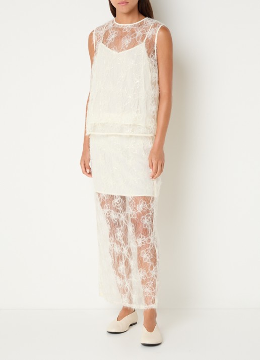 Sofie Schnoor Otaliasw semi-transparante maxi rok van mesh met pailletten en borduring - voorkant 2 creme