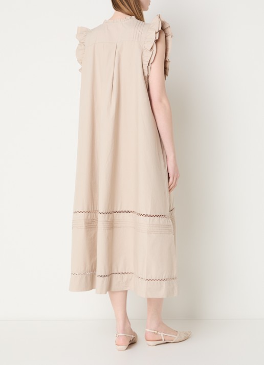 Sofie Schnoor Otania midi tuniekjurk met ruches en steekzakken - achterkant beige