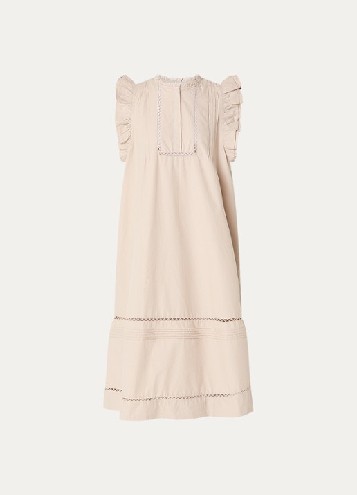 Sofie Schnoor Otania midi tuniekjurk met ruches en steekzakken - voorkant 2 beige