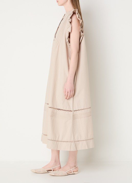Sofie Schnoor Otania midi tuniekjurk met ruches en steekzakken - voorkant 3 beige