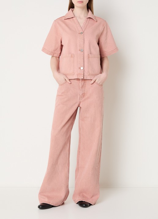 Sofie Schnoor Ozzi high waist wide leg jeans met gekleurde wassing - voorkant 3 roze