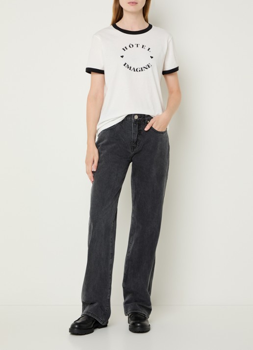 Sofie Schnoor Paris high waist loose fit jeans met steekzakken - voorkant 3 donkergrijs