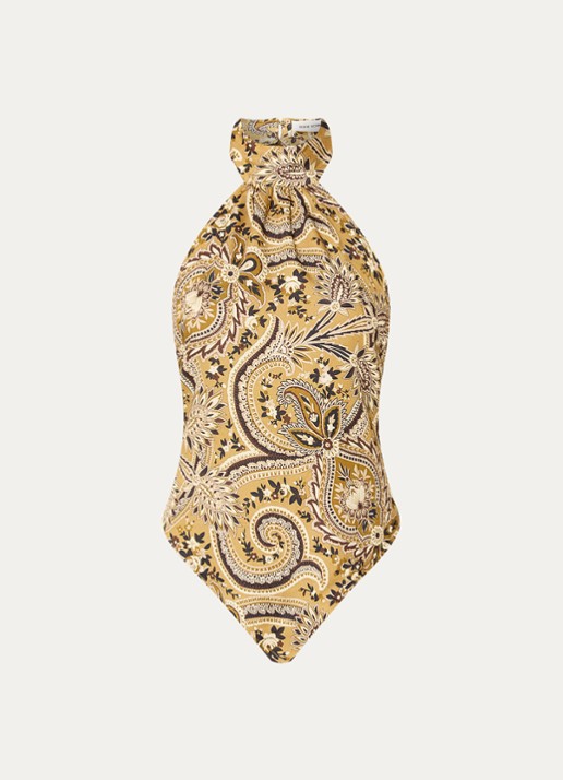Sofie Schnoor Raesw haltertop met paisley dessin - voorkant okergeel