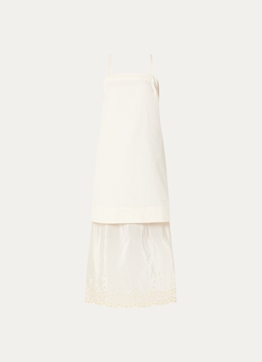 Sofie Schnoor Rainesw midi jurk met satijn en broderie - voorkant 2 ivoor