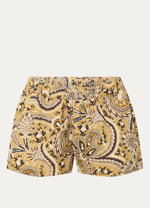 Sofie Schnoor Remisw mid waist loose fit korte broek met paisley dessin - voorkant 3 okergeel