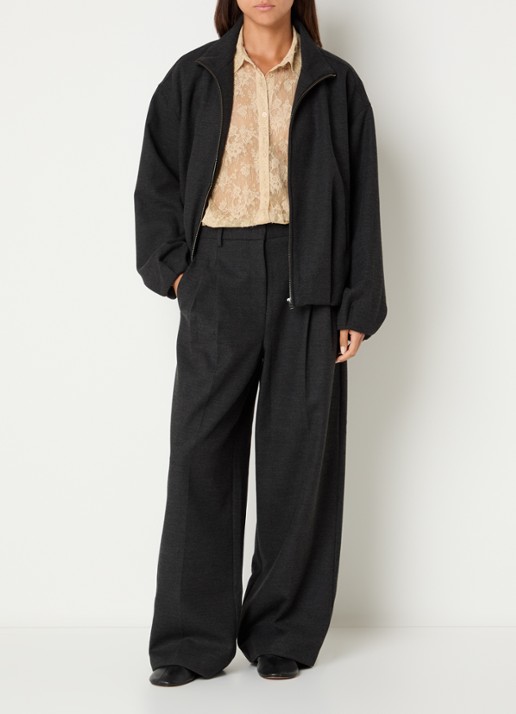 Sofie Schnoor Rosalinda high waist wide fit pantalon met steekzakken - voorkant 3 donkergrijs