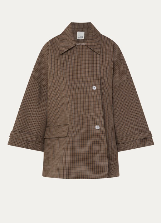 Sofie Schnoor Selinasw A-lijn trenchcoat met ruitdessin en klepzak - voorkant 3 mosgroen
