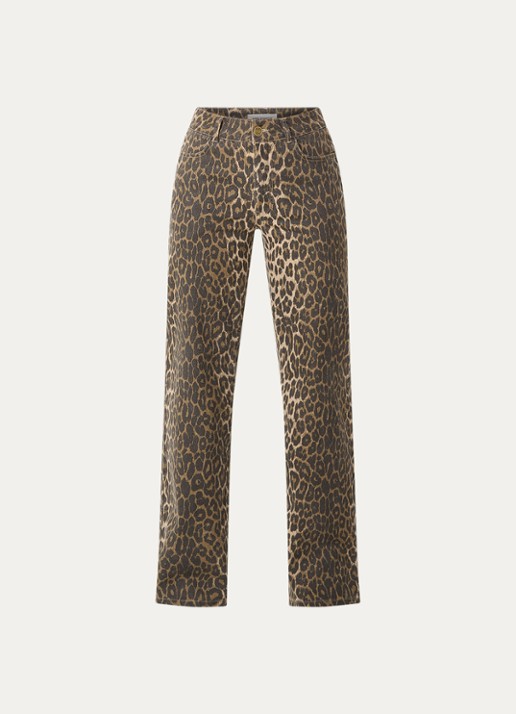 Sofie Schnoor Sienna mid waist loose fit jeans met panterprint - voorkant lichtbruin