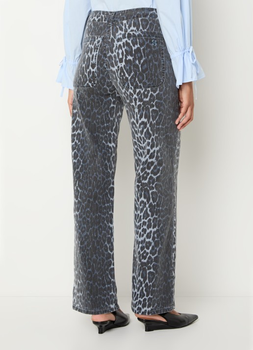 Sofie Schnoor Sienna mid waist loose fit jeans met panterprint - achterkant donkerblauw