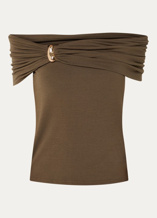 Sofie Schnoor Sinka off-shoulder top met stretch - voorkant 3 bronsgroen
