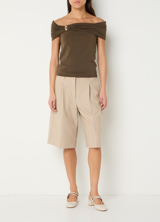 Sofie Schnoor Sinka off-shoulder top met stretch - voorkant 4 bronsgroen