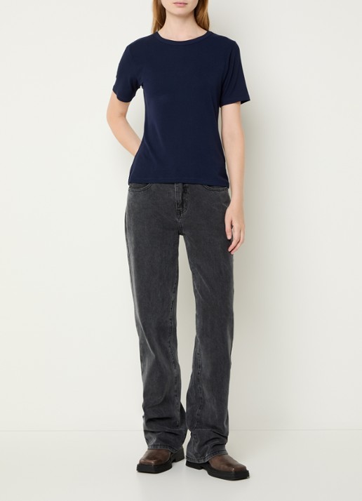 Sofie Schnoor T-shirt met ribstructuur  - voorkant 3 donkerblauw