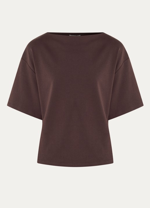 Sofie Schnoor Teasw T-shirt met boothals - voorkant donkerbruin