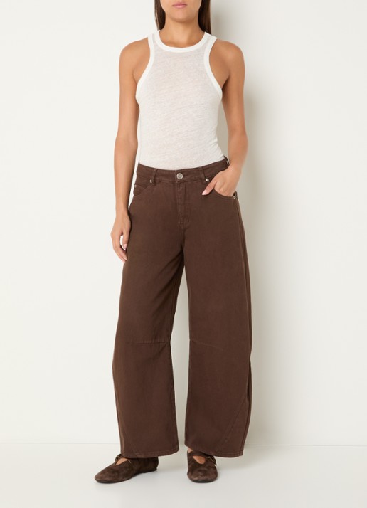 Sofie Schnoor Tomar high waist cropped wide leg jeans met gekleurde wassing - voorkant 3 donkerbruin