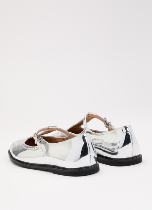 Sofie Schnoor Tora ballerina van leer met metallic finish - achterkant zilver
