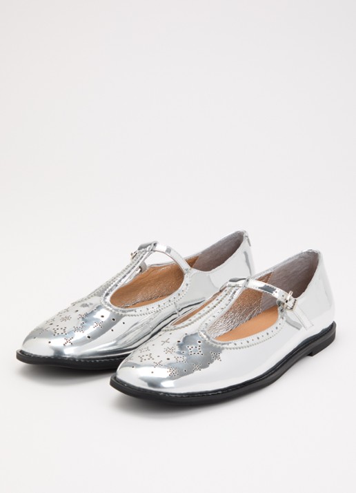 Sofie Schnoor Tora ballerina van leer met metallic finish - detail 3 zilver