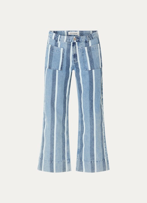 Sofie Schnoor Toulouse high waist straight leg cropped jeans met streepprint - voorkant 2 indigo
